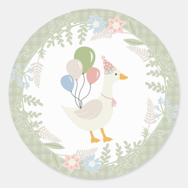 Grüne Alberne Gänse Floral Gingham Favoriten Runder Aufkleber (Vorderseite)