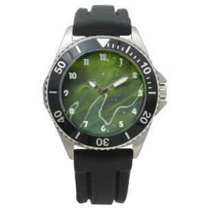 Grüne Algen und Wasser Weißfettwolken Armbanduhr