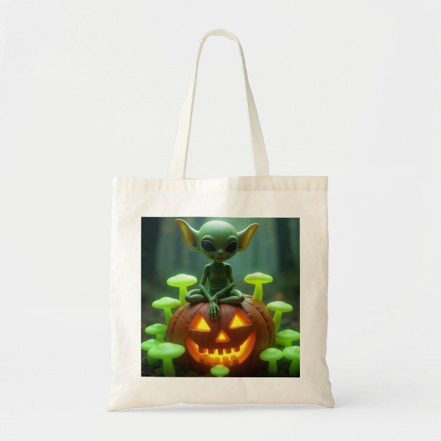 Grüne Alien auf halloween Tragetasche (Vorne)