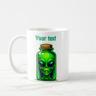 Grüne Alien in einer Flasche Neon Sci-Fi Illustrat Kaffeetasse