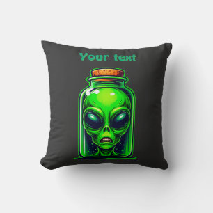Grüne Alien in einer Flasche Neon Sci-Fi Illustrat Kissen