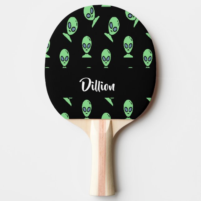 Grüne Alien macht schwarz Tischtennis Schläger (Vorderseite)