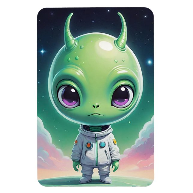 Grüne Alien mit Hörnern Magnet (Vertikal)