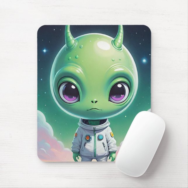 Grüne Alien mit Hörnern Mousepad (Mit Mouse)