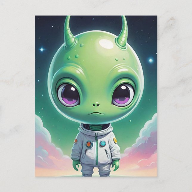 Grüne Alien mit Hörnern Postkarte (Vorderseite)