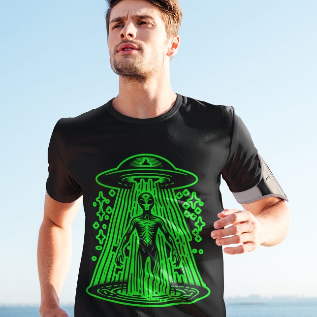 Grüne Alien Raumschiff Cool Retro Stil T-Shirt (Von Creator hochgeladen)