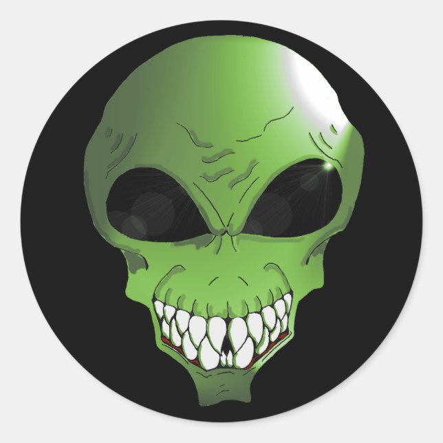 Grüne Alien Runder Aufkleber (Vorderseite)