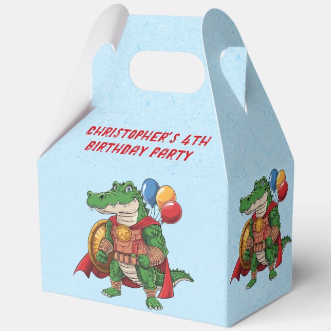 Grüne Alligatorin Superheldin Geburtstagspartei Geschenkschachtel (Rückseite)