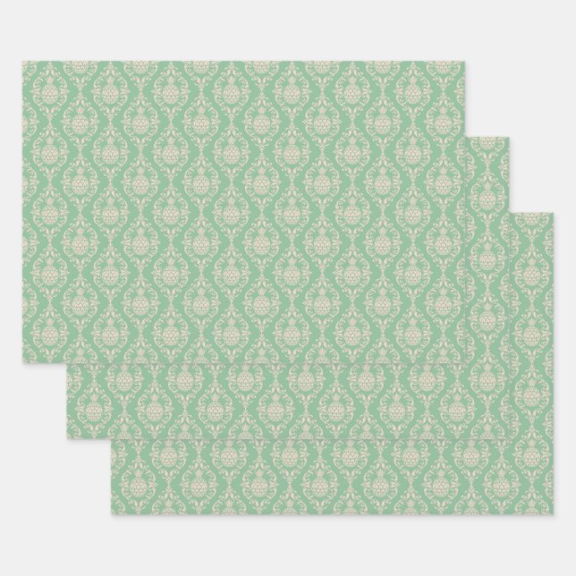 Grüne Ananas Damask Geschenkpapier Set (Set)