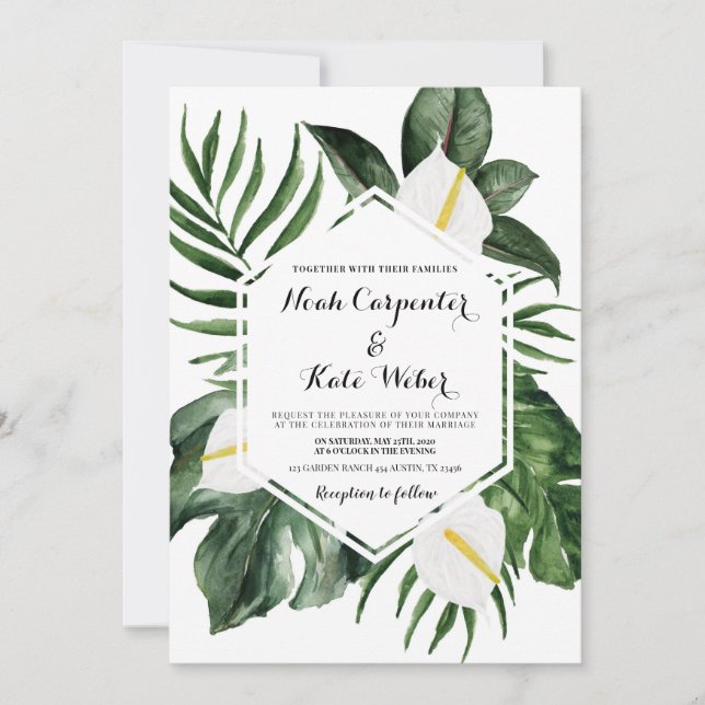 Grüne Anthurium-Hochzeit Einladung (Vorderseite)