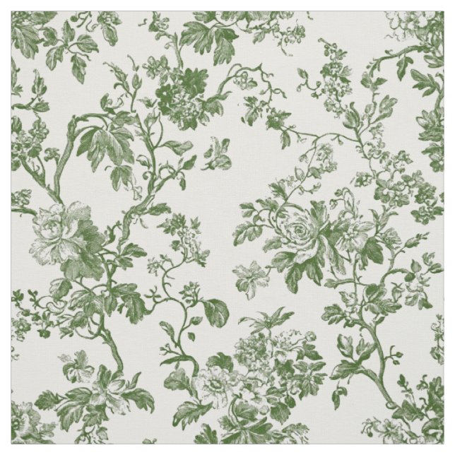 Grüne Antike Floral Toile Stoff (Muster)