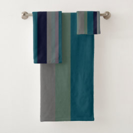 Grüne, Aquamarine und rosa Abstrakte Streifen Badhandtuch Set