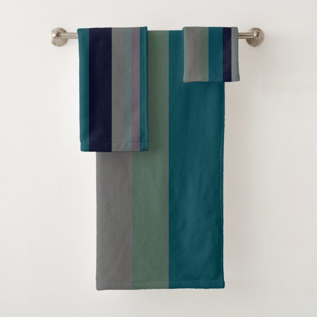 Grüne, Aquamarine und rosa Abstrakte Streifen Badhandtuch Set (Insitu)