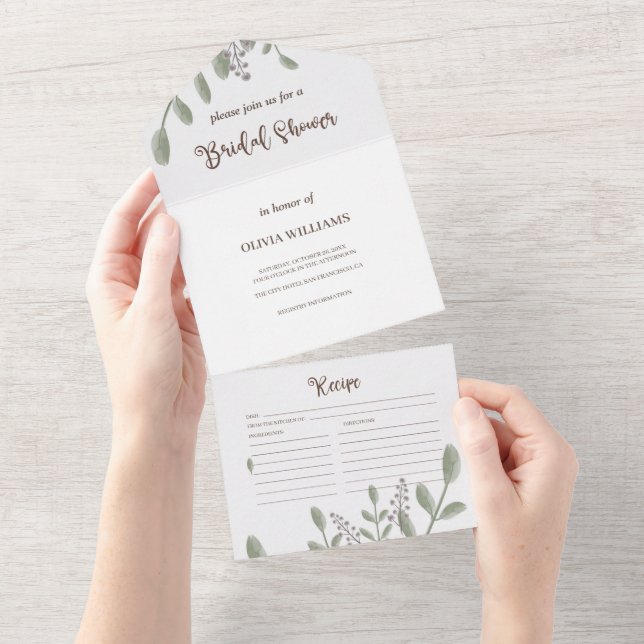 Grüne Aquarell Blumenkohl Brautparty Rezept All In One Einladung (Abreißen)