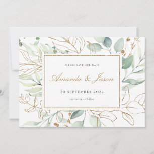 Grüne Aquarell Eukalyptus Rustikale Goldfolien Save The Date