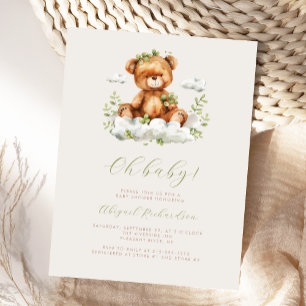 Grüne Aquarell-Eukalyptus-Teddybär-Baby-Party Postkarte