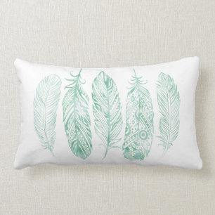 Grüne Aquarell-Feder-Stammes- Druck-Kissen Lendenkissen