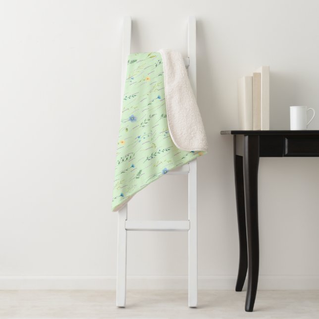 Grüne Aquarell Rustikale botanische Blume Sherpadecke (Beispiel)