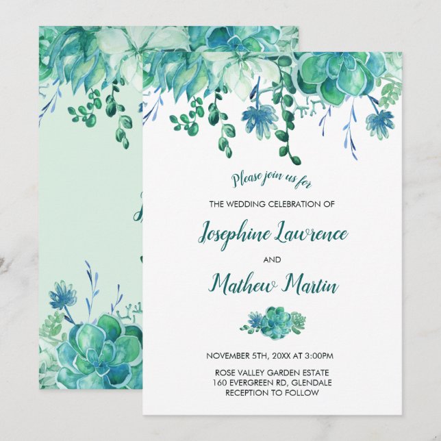 Grüne Aquarellbilder zum Hochzeitsempfang Einladung (Vorne/Hinten)