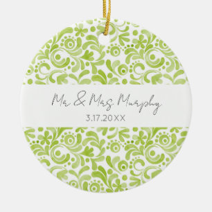 Grüne Aquarellfarben Art Wedelname DATE Keepake Keramik Ornament