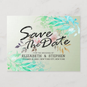 Grüne Aquarellfarben Blätter Eine Hochzeit speiche Postkarte