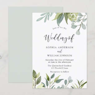 Grüne Aquarellfarben Blätter Einladung Hochzeit