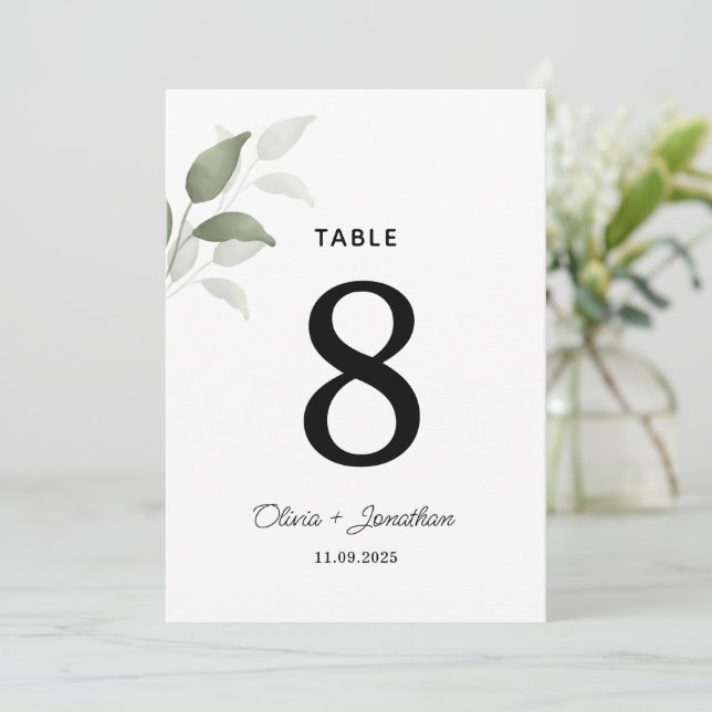 Grüne Aquarellfarben Blätter Hochzeitstisch Platzk (Stehend Vorderseite)