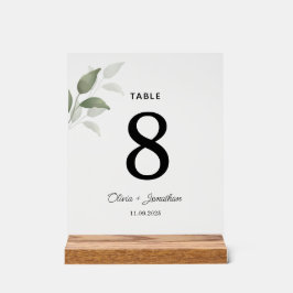 Grüne Aquarellfarben Blätter Hochzeitstisch Platzk Acrylschild
