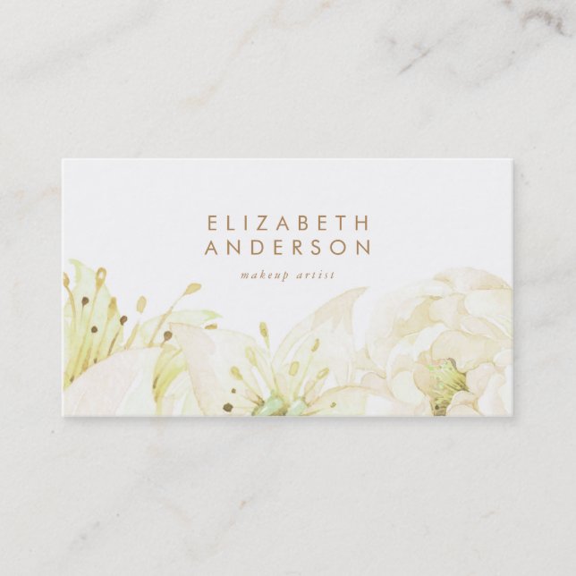 Grüne Aquarellfarben Blume Lilies Business Card Visitenkarte (Vorderseite)