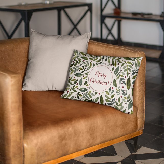 Grüne Aquarellfarben Saisonzweige und Beeren Dekokissen (Von Creator hochgeladen)