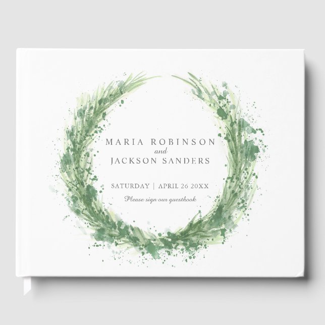 Grüne Aquarellgras Hochzeit Wein Gästebuch (Vorderseite)