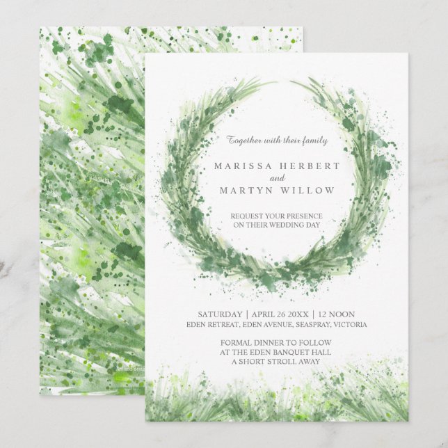 Grüne Aquarellgras Salbei Grüne Hochzeit Einladung (Vorne/Hinten)