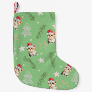 Grüne Aquarellkatze Weihnachten Weihnachten Kleiner Weihnachtsstrumpf
