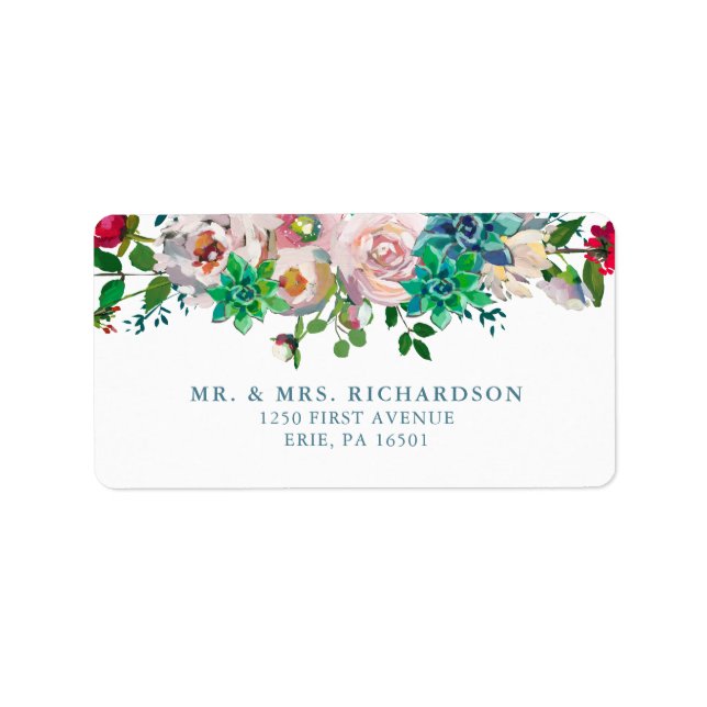 Grüne Aquarellsicke und Blume | Hochzeit Adressaufkleber (Vorne)