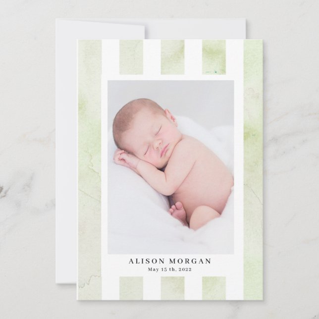 Grüne Aquarellstreifen moderne Geburtsankündigung Einladung (Vorderseite)