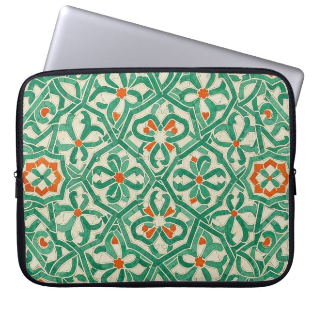 grüne Arabeske Laptopschutzhülle (Vorderseite)