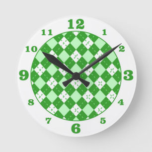Grüne Argyle-Karo-Rund-Uhr Runde Wanduhr