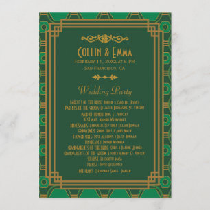 Grüne Art Deco Hochzeitsprogramme Programm