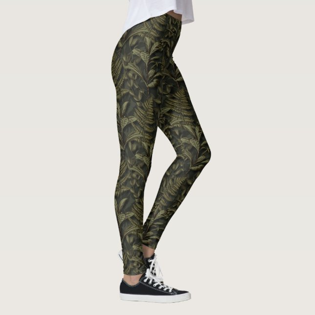 Grüne Ästhetik - Dunkle Ferns & Blätter Leggings (Rechts)