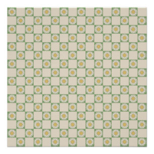 Grüne ästhetische karierte Sonnenblume Y2K-Muster Poster