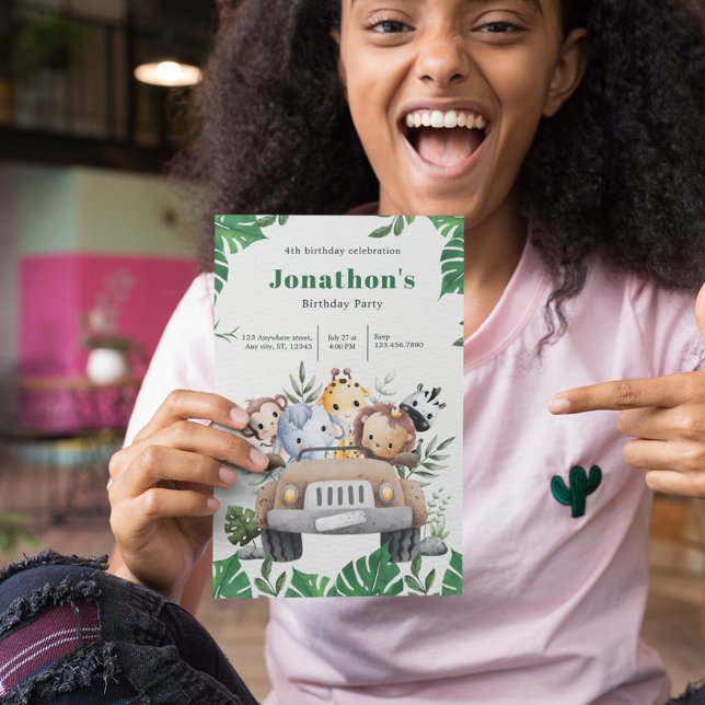Grüne Ästhetische Safaritiere zum Geburtstag einla Einladung (Von Creator hochgeladen)