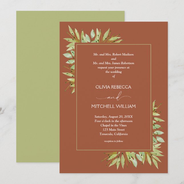 Grüne auf der Terracotta Wedding Einladung (Vorne/Hinten)