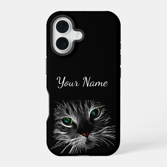 Grüne-Augen-Katzen-Gesicht-Handyhülle iPhone 16 Hülle (Rückseite)