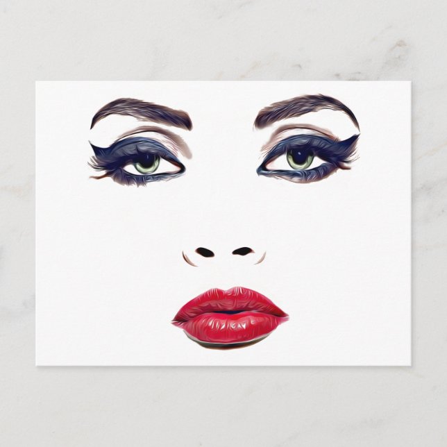 Grüne Augen Rote Lippen Frauen Gesicht Original Ma Postkarte (Vorderseite)