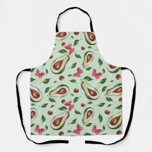 Grüne Avocado- und Schmetterlings-Aquarellmuster Schürze