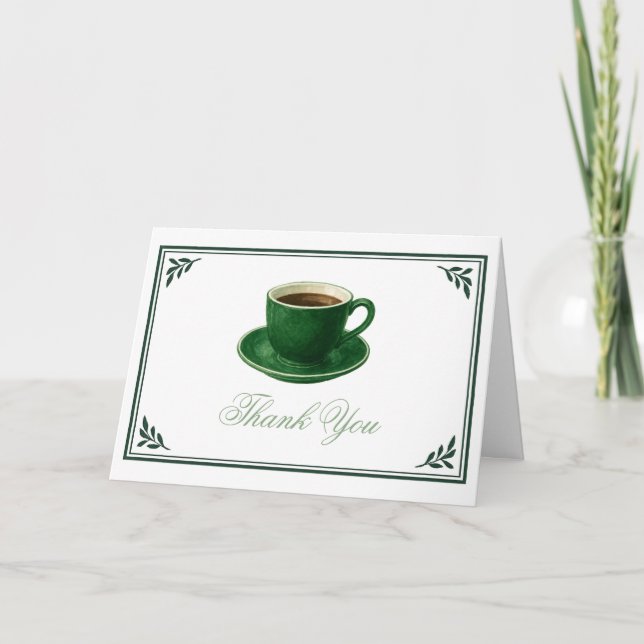Grüne Baby-Party mit Kaffeetasse Dankeskarte (Vorderseite)