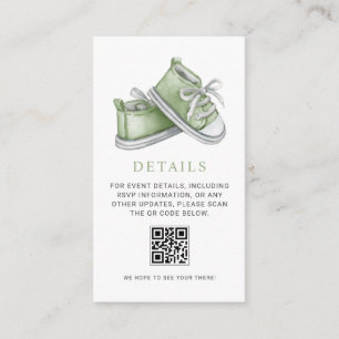 Grüne Baby-Schühchen Baby-Shower-QR-Code-Details Begleitkarte