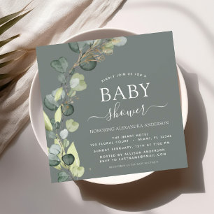 Grüne Babydusche Eukalyptus Einladung