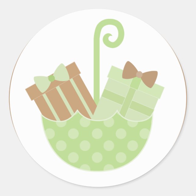 Grüne Babygeschenke in der Umbrella-Baby-Dusche Runder Aufkleber (Vorderseite)