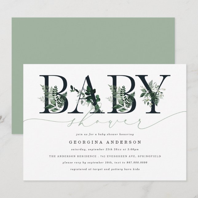 Grüne Babyshower-Einladung Einladung (Vorne/Hinten)